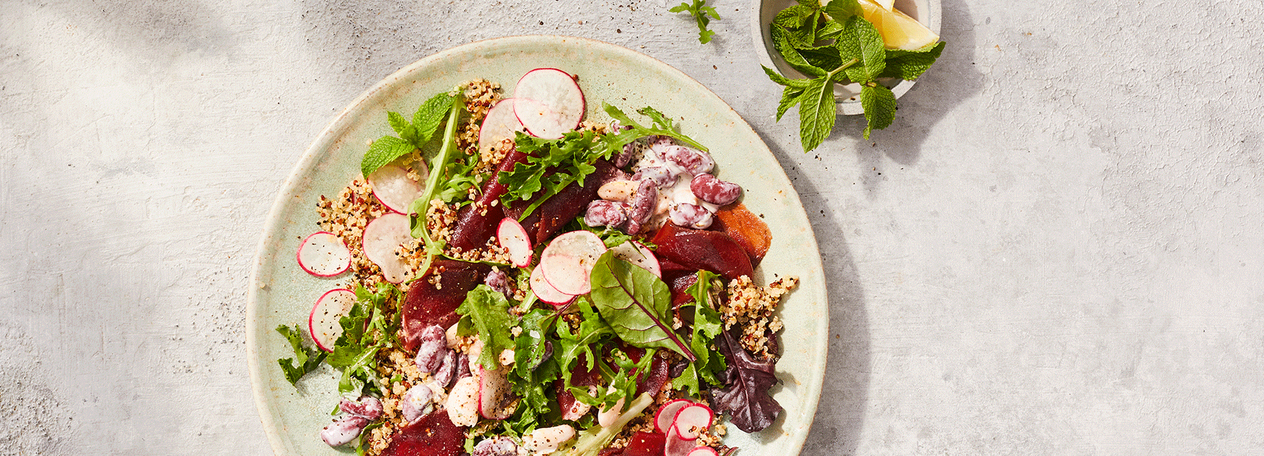 Beetroot, bean and radishes healthy salad