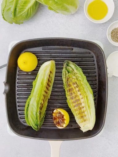Griddled snack lettuce with parmesan and lemon dressing