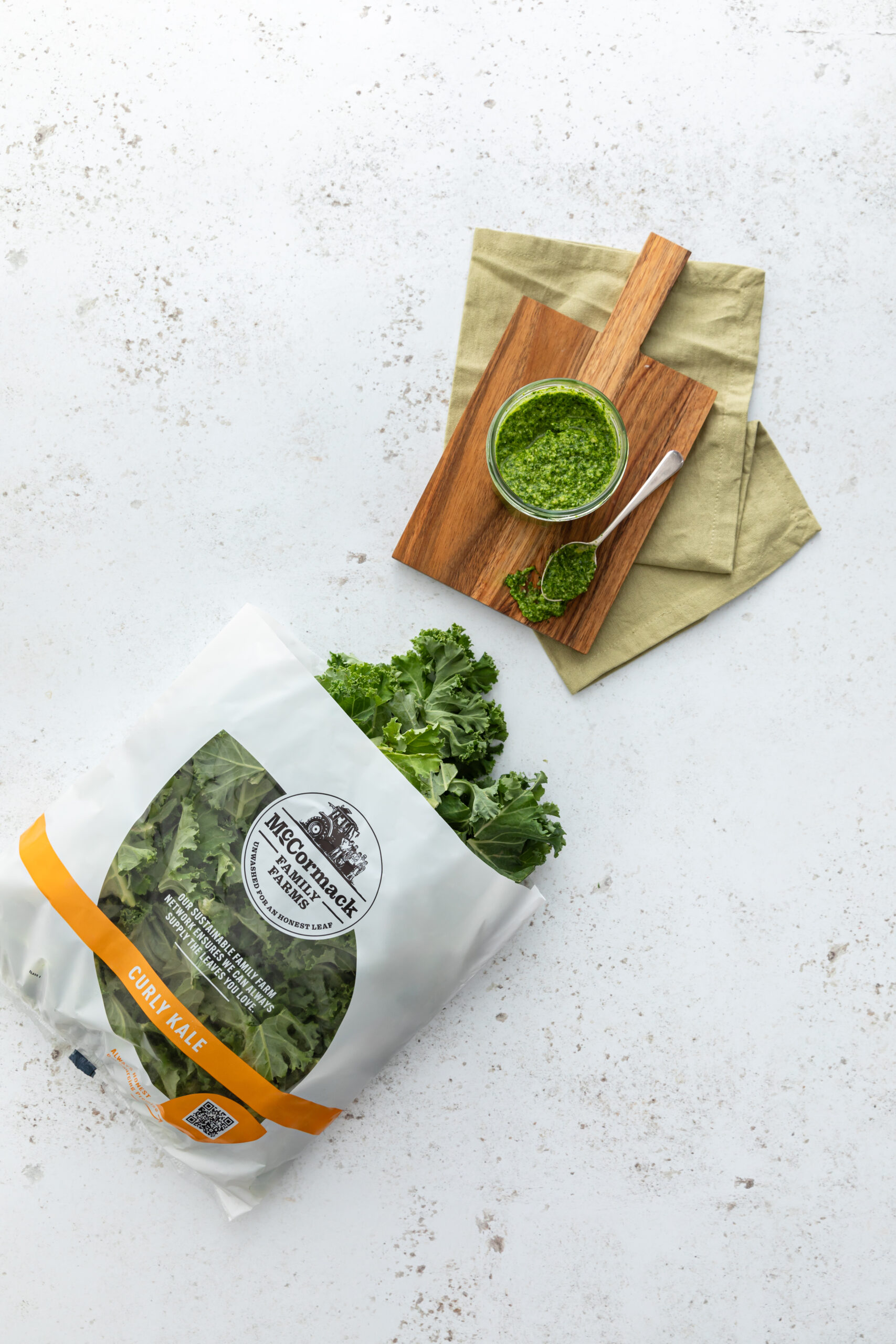Kale pesto with a bag of kale