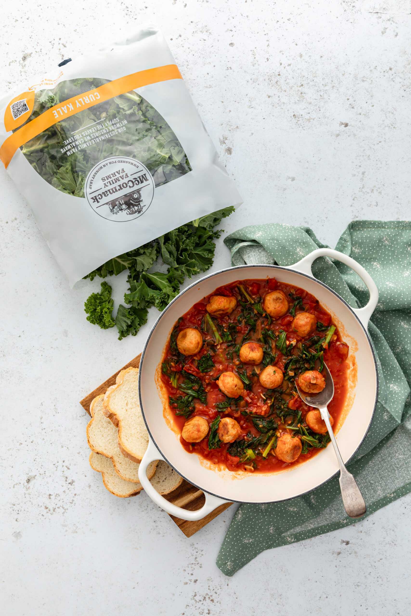 Kale and sausage stew with a bag of kale