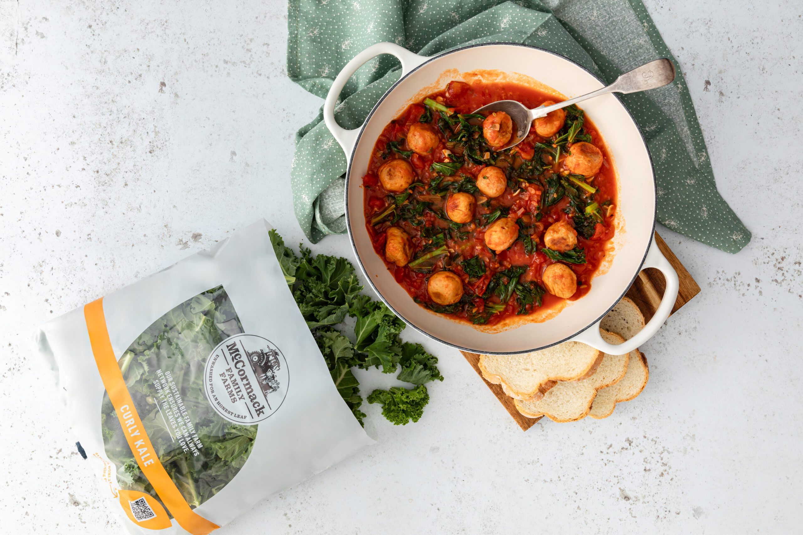 Kale and sausage stew with a bag of kale