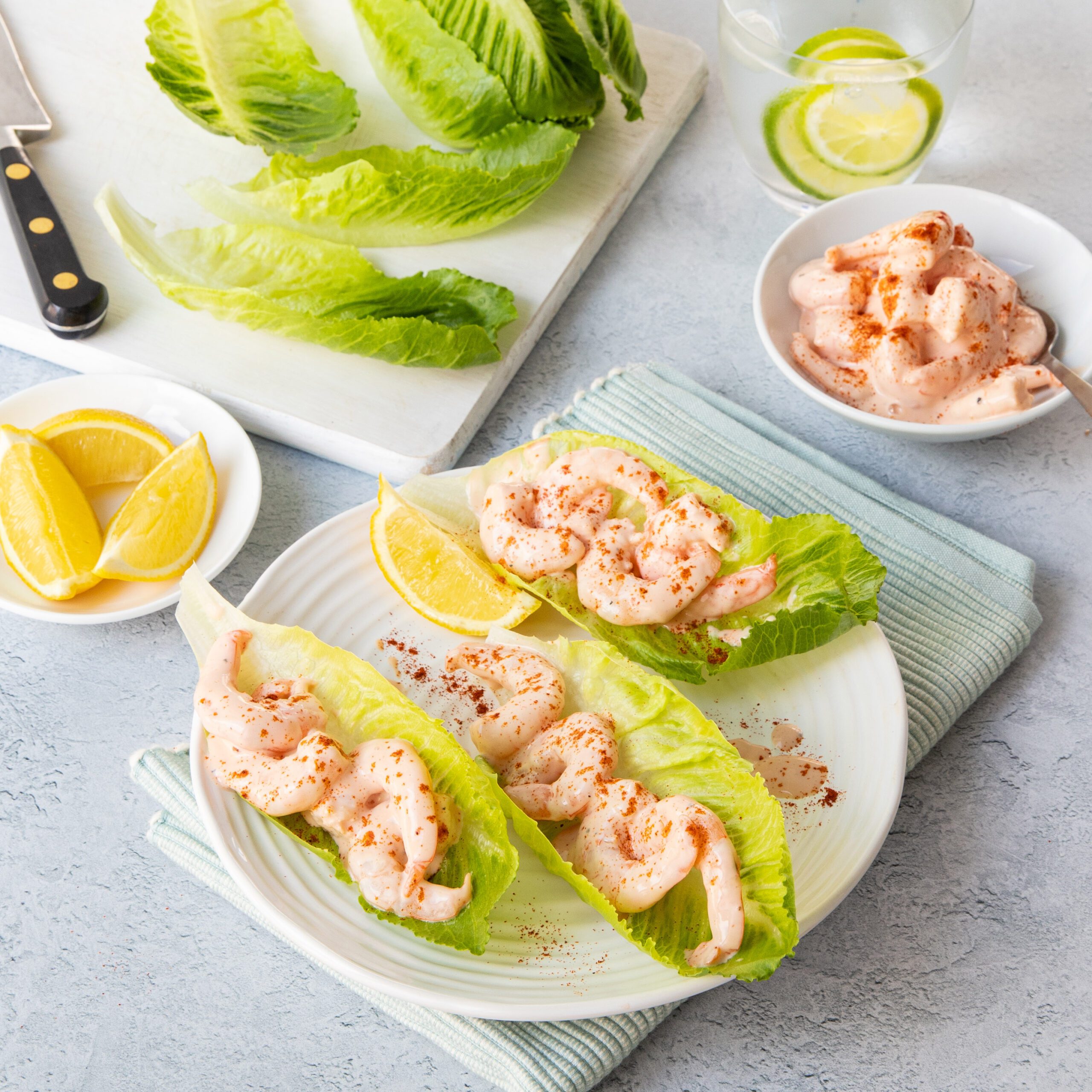 Prawn cocktail salad with snack lettuce cups